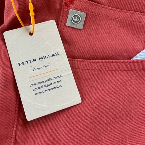 Peter Millar MenPerformance Pants 32x34 CRED‎ Coral Red Slim Fit NWT Golf